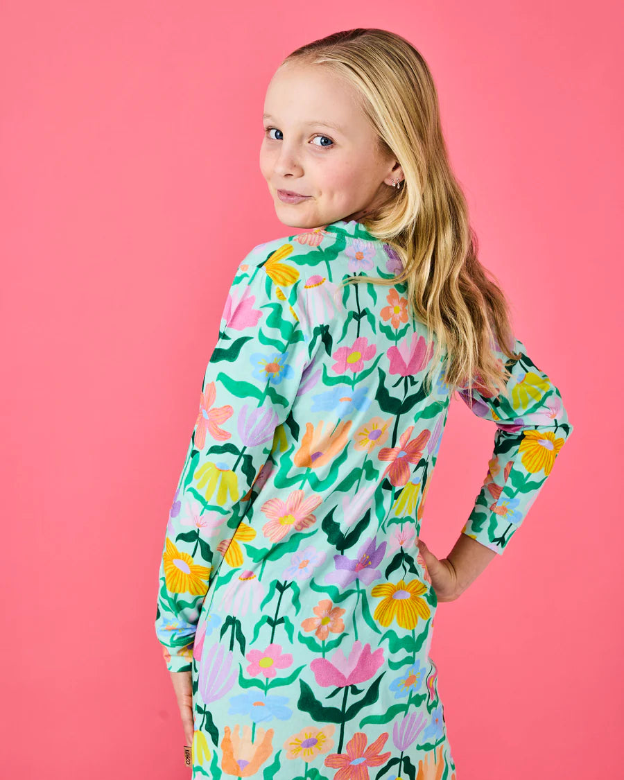Kip and Co Popping Flowers green nightie - floral print detail