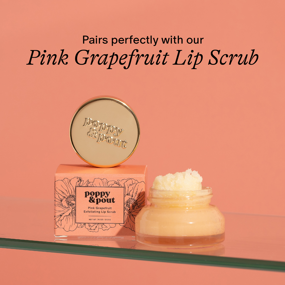 Poppy and Pout Pink Grapefruit lip balm - close-up detail