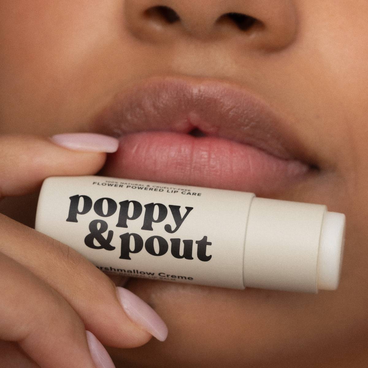 Poppy and Pout Marshmallow Creme lip balm - tube front view