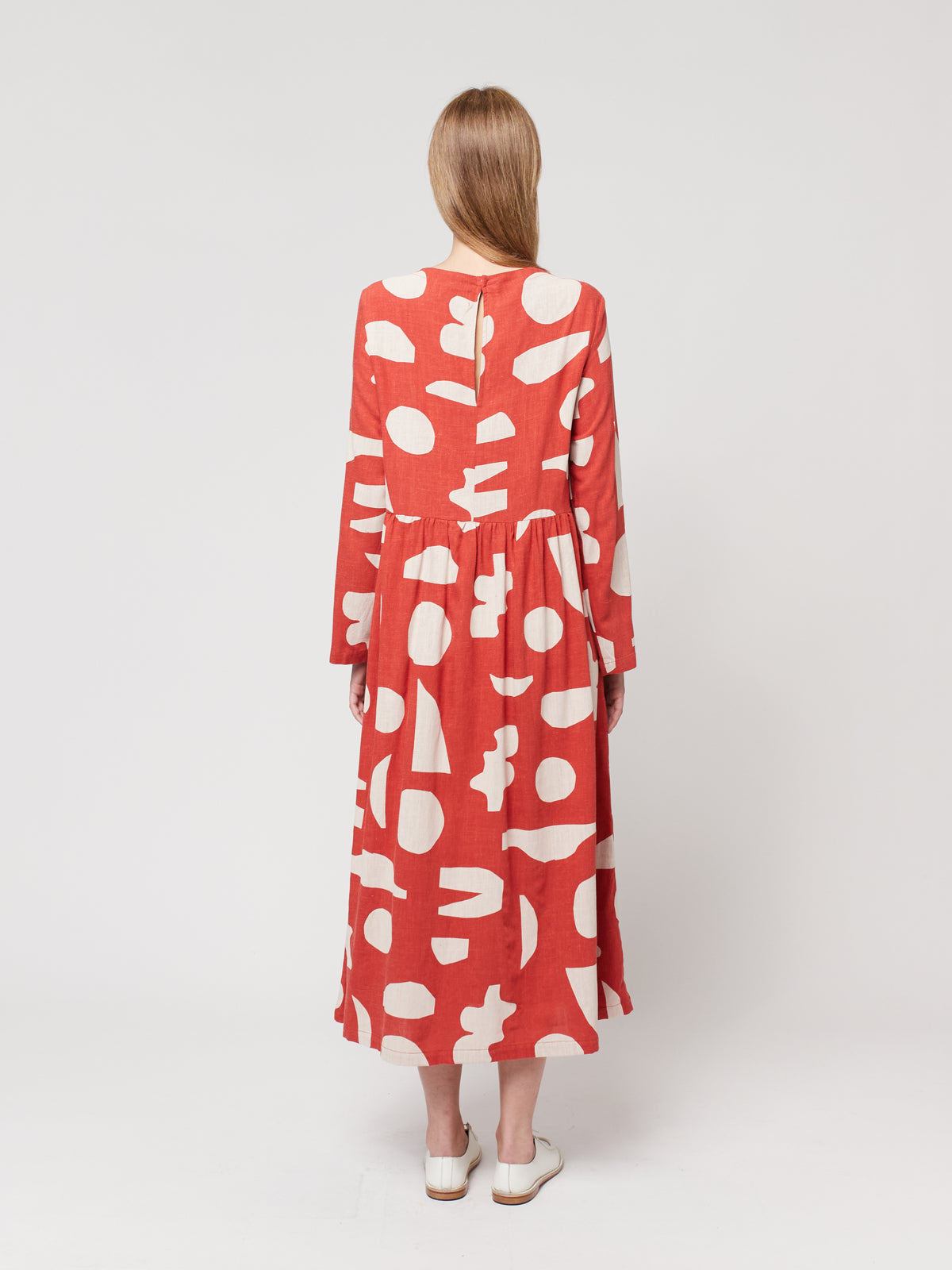 Bobo Choses WOMAN - Summer landscape print flared long dress — back view flat lay