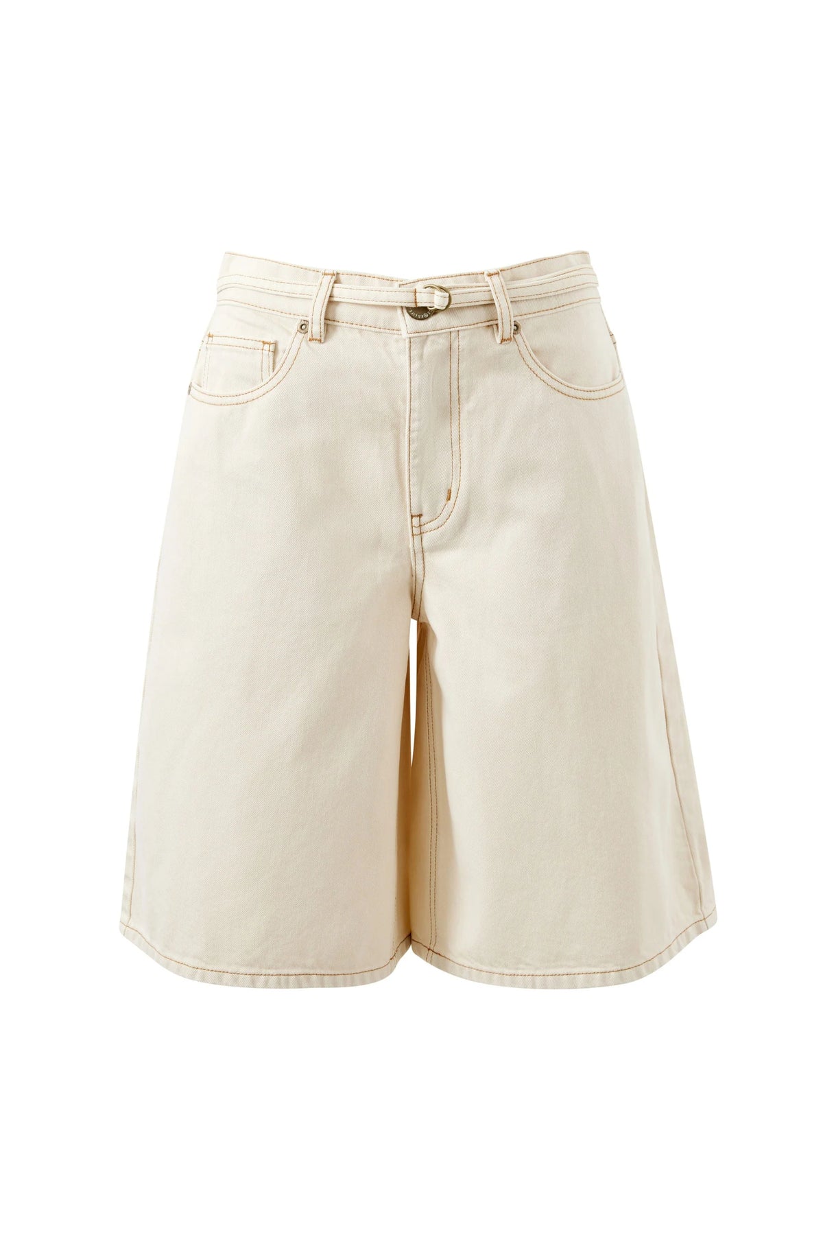Ceres Life | Olive Belted Denim Short- Fresh Sand