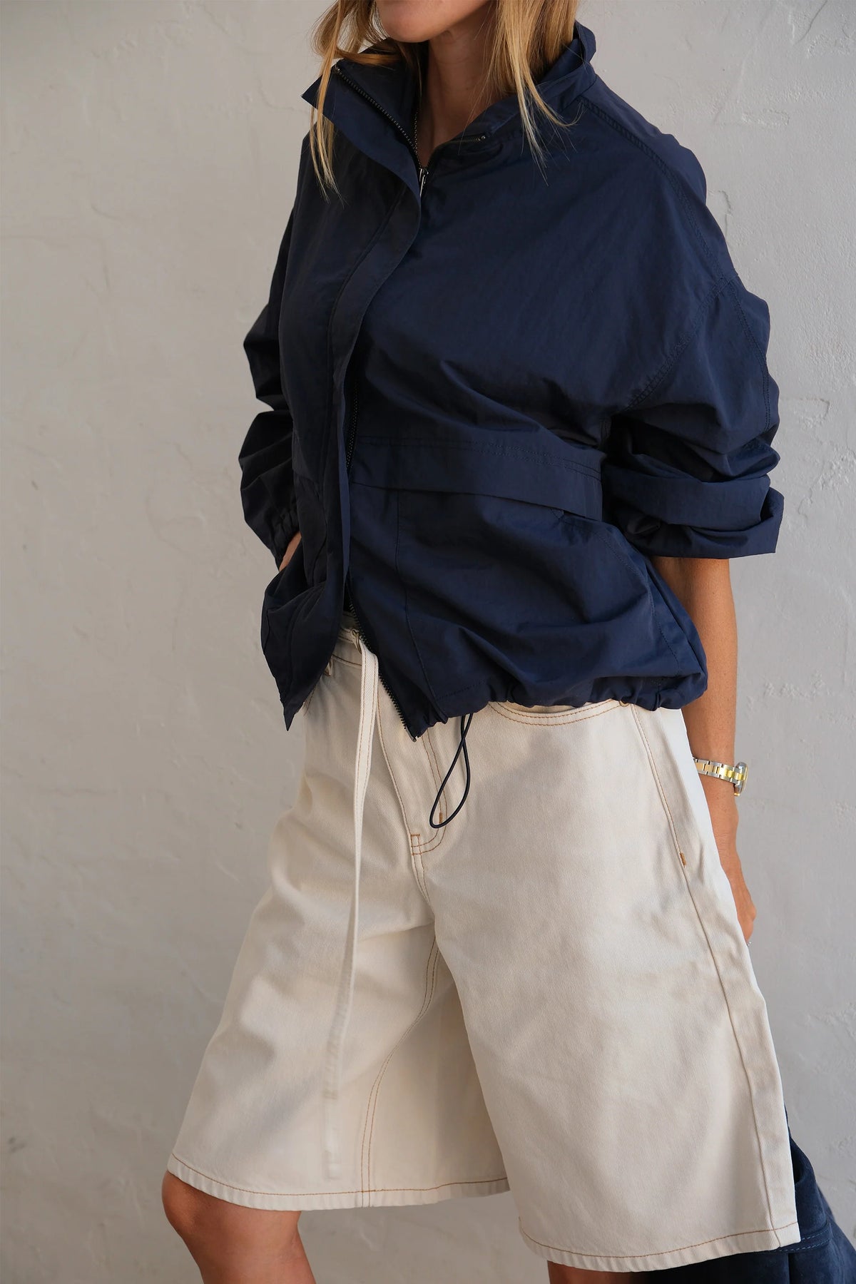 Ceres Life | Olive Belted Denim Short- Fresh Sand