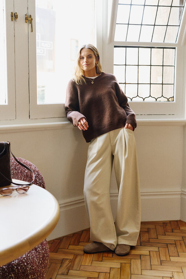 Ceres Life - Gemma Pleat Pant- Eggshell — front view flat lay