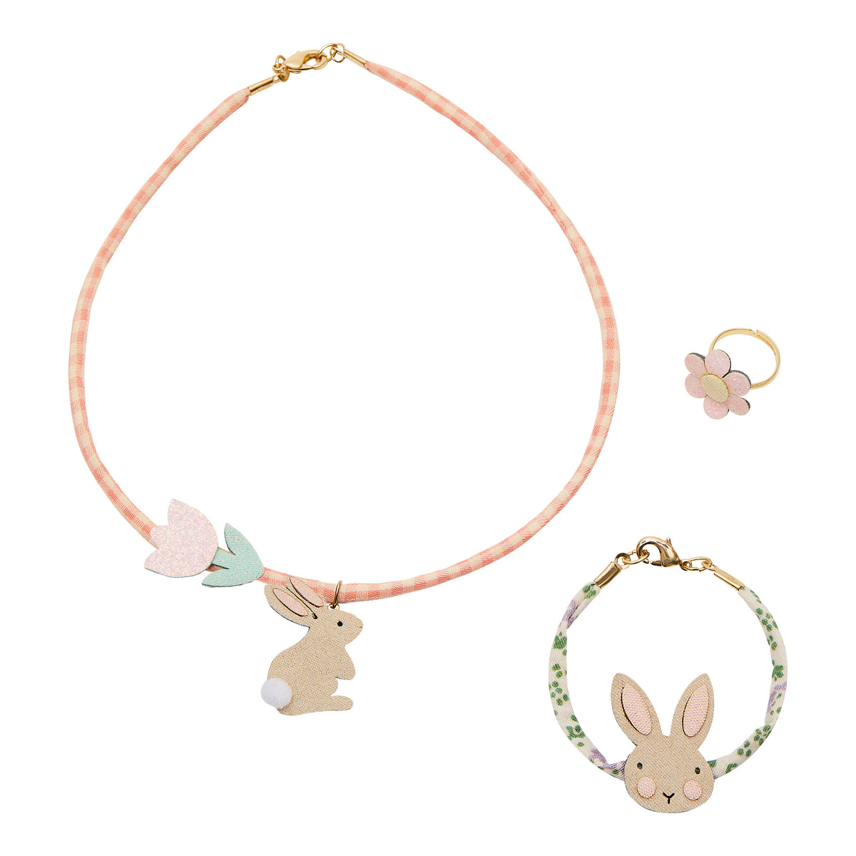 Mimi and Lula - Bunny Jewellery Set — front view flat lay