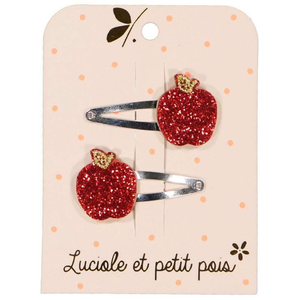 Luciole et Petit Pois - Apple hair clips (pair) — front view flat lay