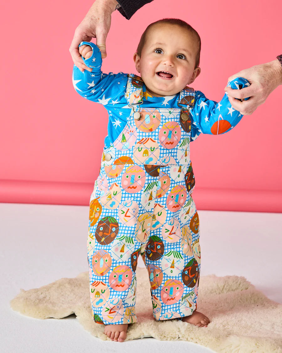 Kip and Co Cheer Up Quilted Baby Overalls - product flatlay