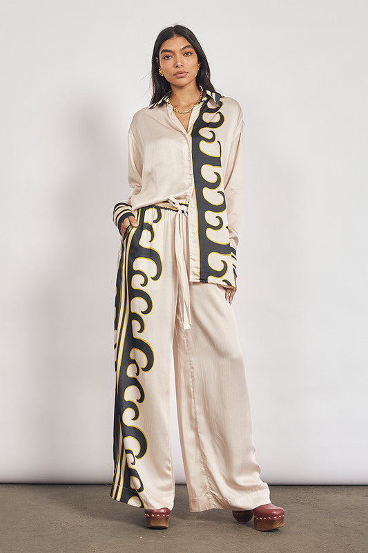 Bohemian Traders - Tide elastic waist pant - Ecru — front view flat lay