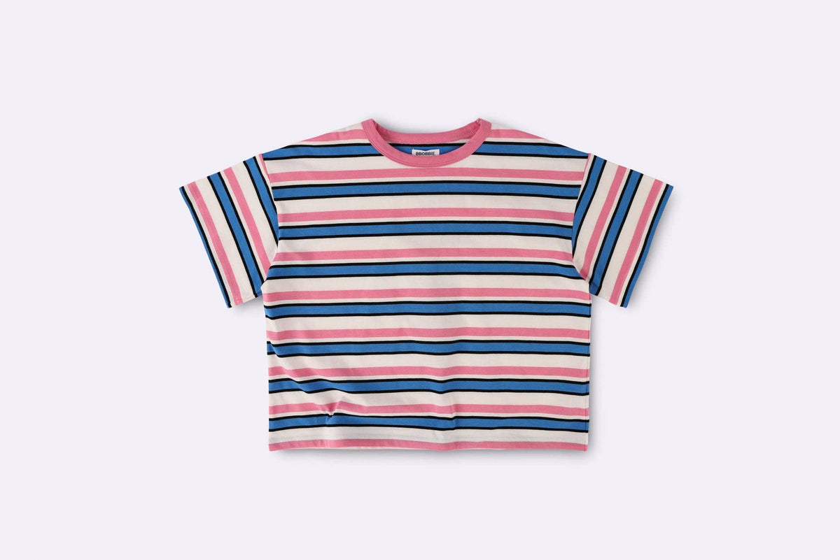 BBOBBIE - Striped Tee in Pink — front view flat lay