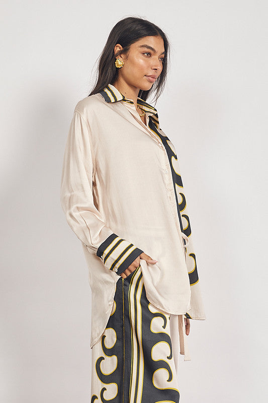 Bohemian Traders - Tide Long Sleeve Satin Shirt - Ecru — product detail shot