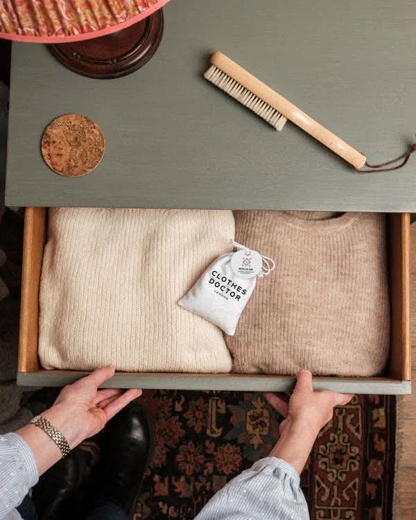 Paul James Knitwear - Natural Anti-Moth Fragrance Bag — styled lifestyle shot