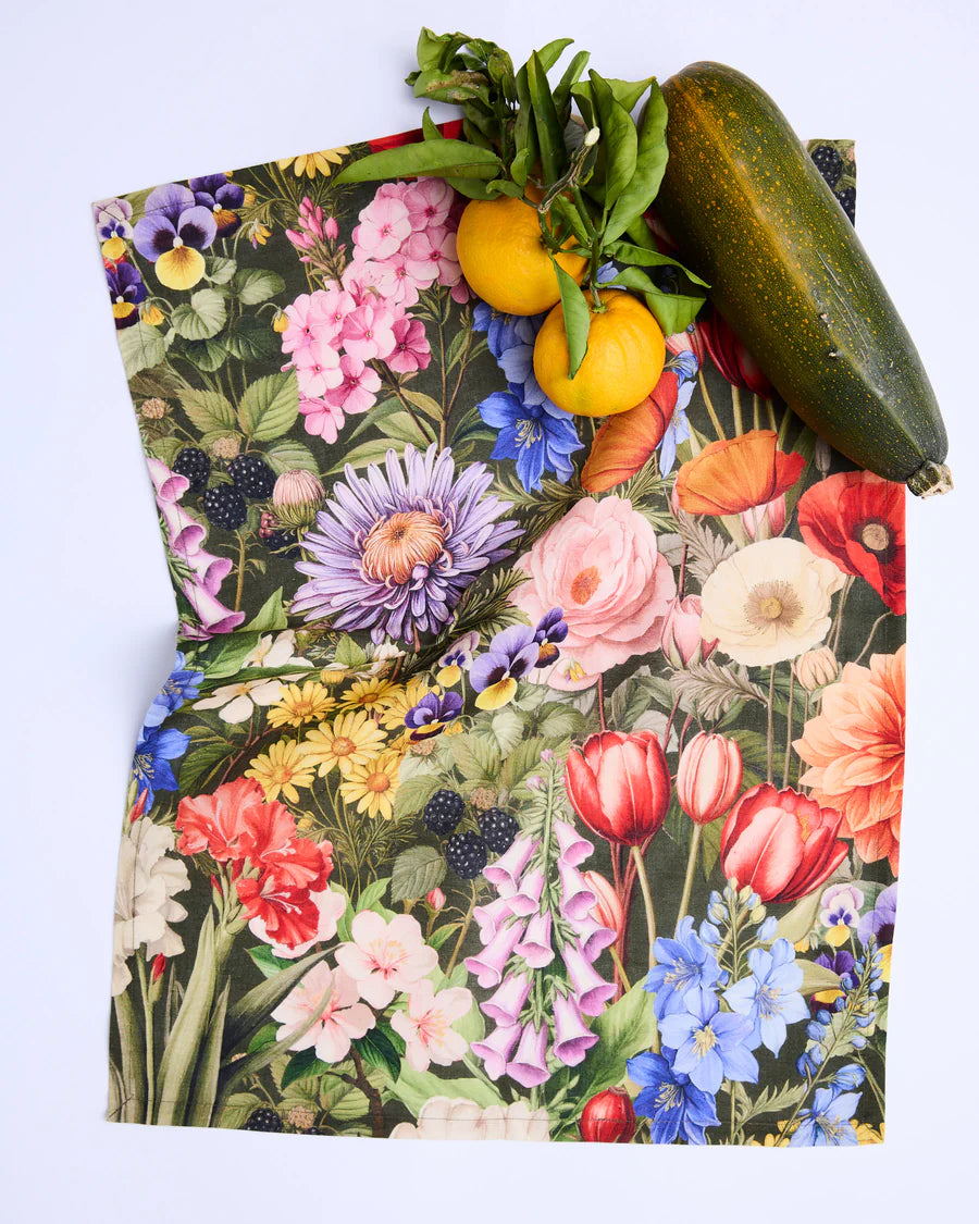 Kip and Co Cottage Garden Eden Linen Tea Towel - product flatlay