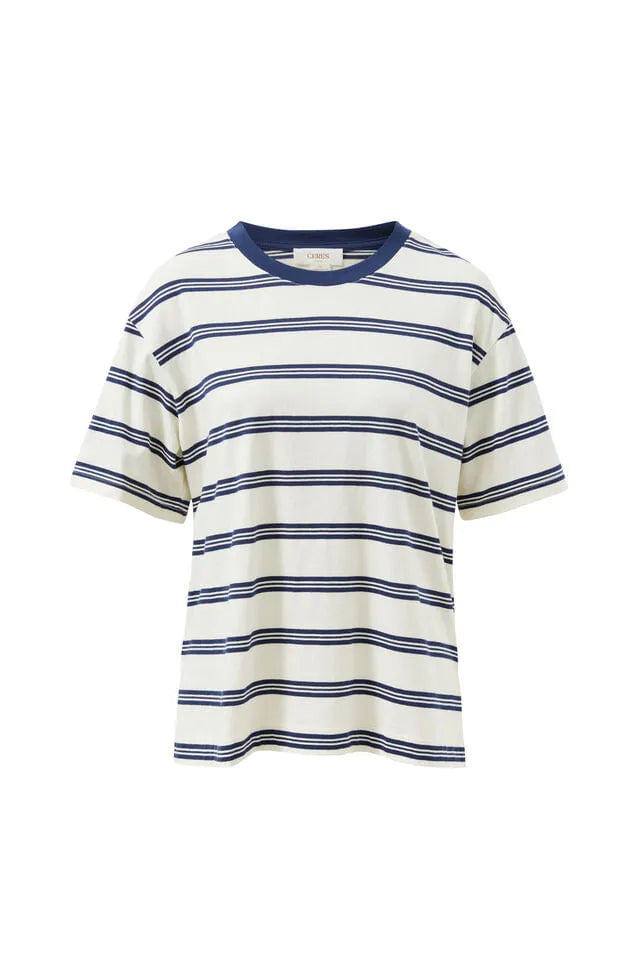Ceres Life - Stevie Slouchy Tee in Milk/Heritage Navy Stripe — product detail shot