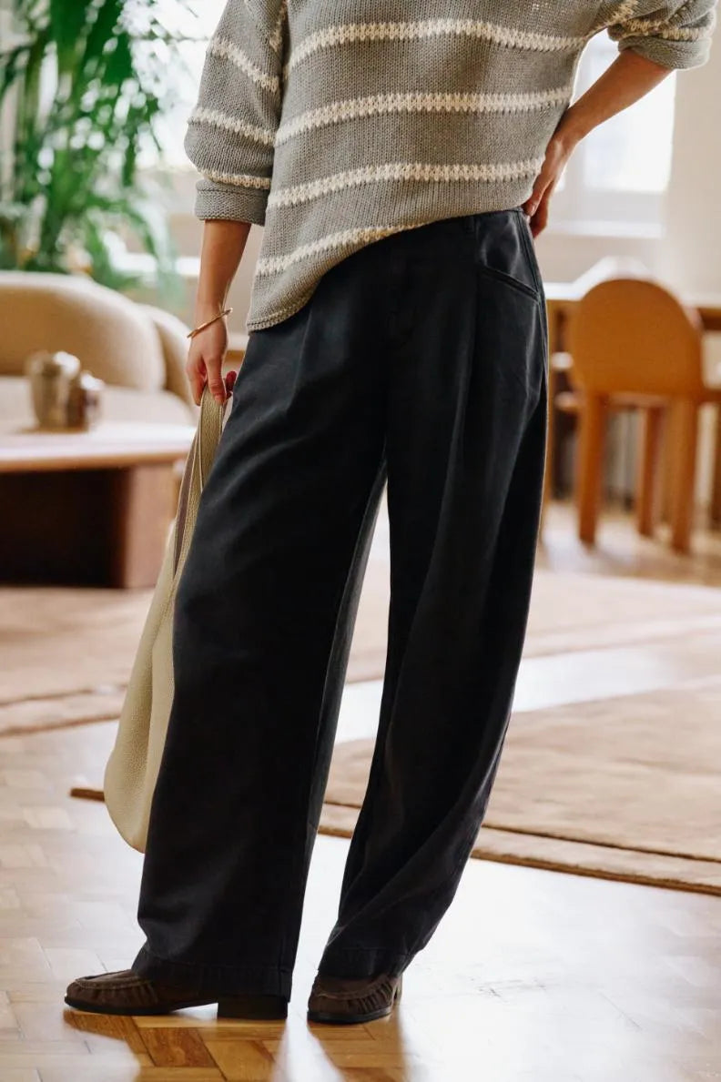 Ceres Life - Gemma Pleat Pant in Washed Black — front view flat lay