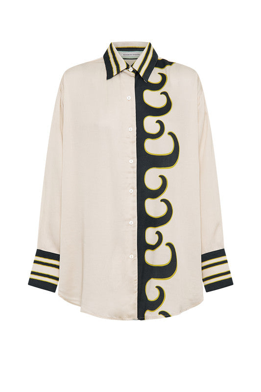 Bohemian Traders - Tide Long Sleeve Satin Shirt - Ecru — worn on model