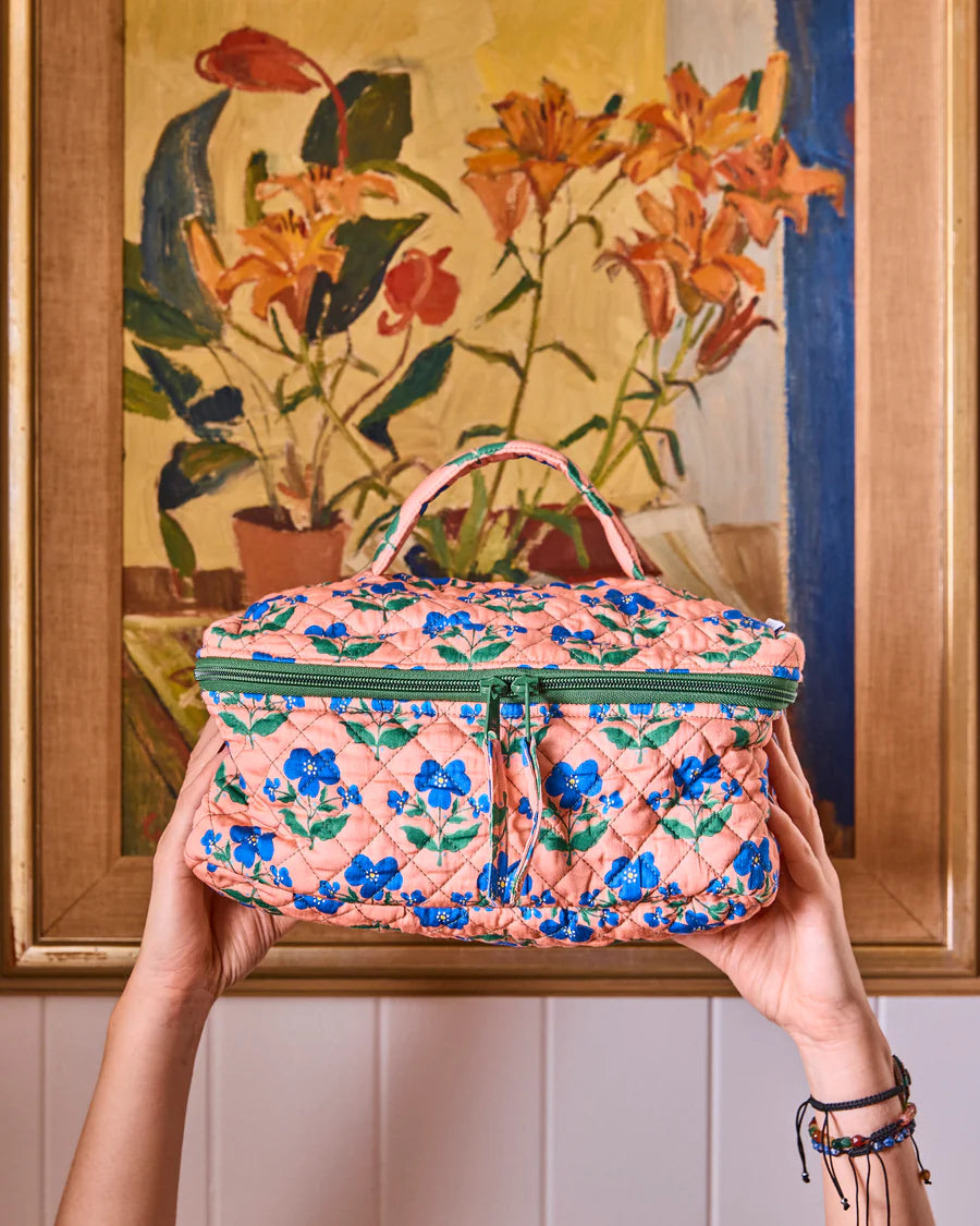 Kip and Co x Anna Spiro Indian Summer Rose Quilted Cotton Toiletry Case - product flatlay