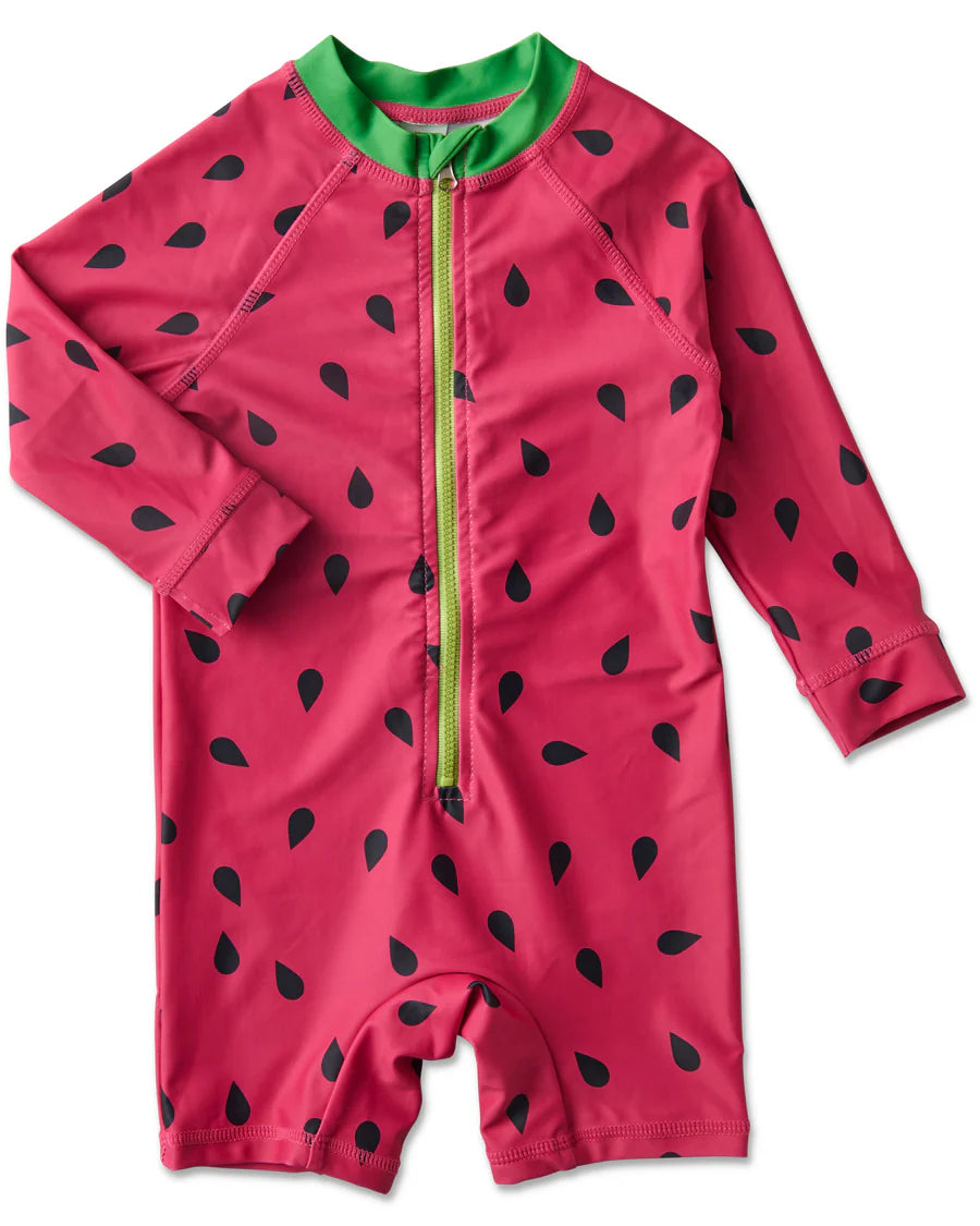 Kip and Co Melon Baby Long Sleeve Zip Bathers - product flatlay