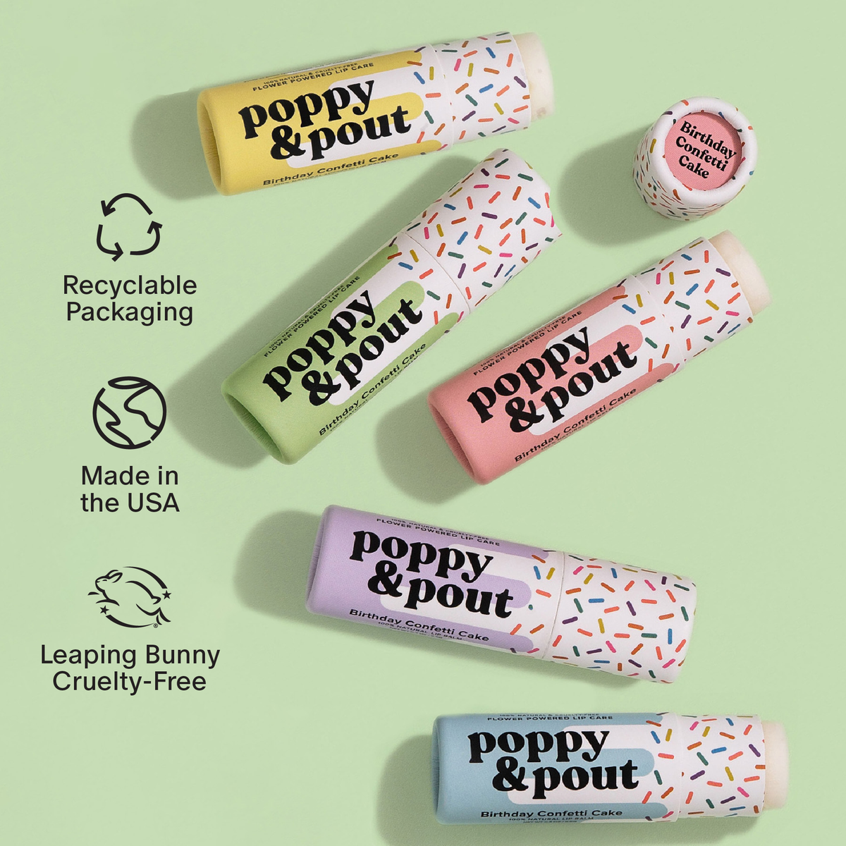 Poppy and Pout Pink Birthday lip balm - model applying