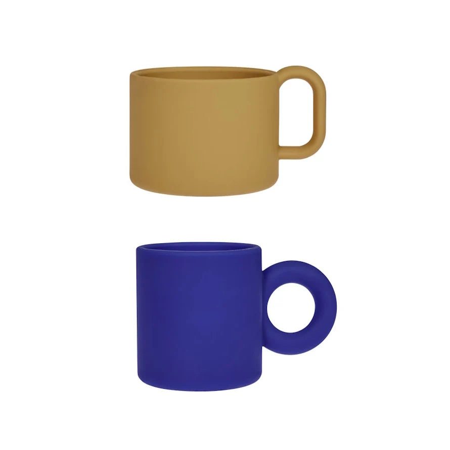 OYOY - Nomu Cup 2 pack - Blue/caramel — front view flat lay