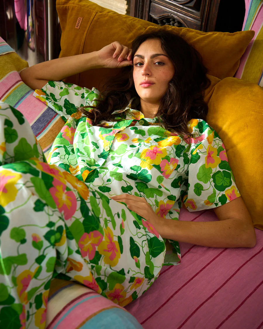 Kip and Co Nasturtium organic PJ set - nasturtium floral print detail