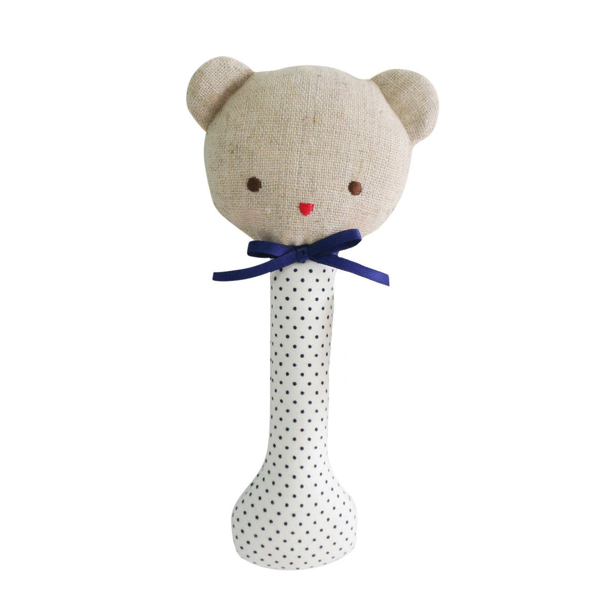 Alimrose - Baby Bear Stick Rattle Navy Spot — front view flat lay