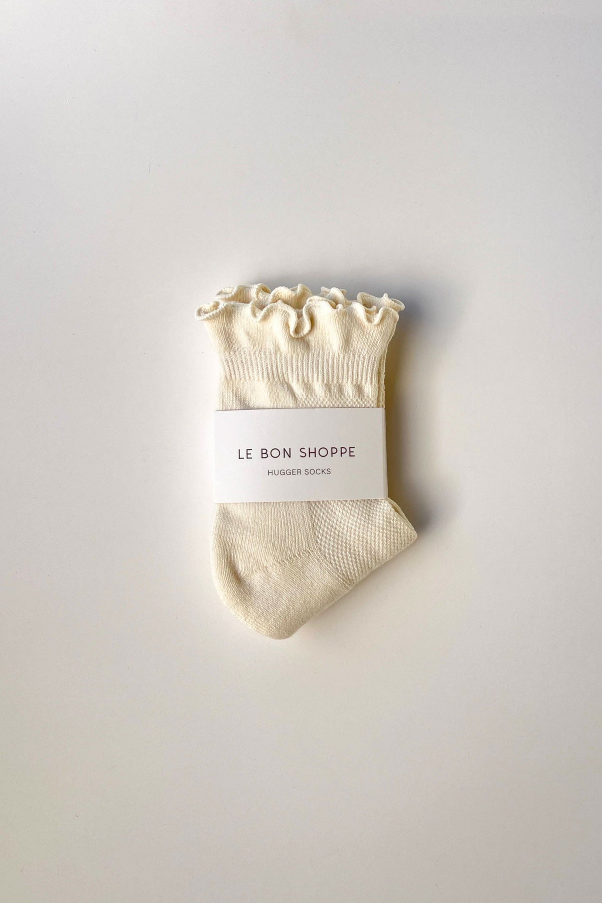 Le Bon Shoppe Vanilla Ruffled Hugger Crew Socks - lifestyle styled
