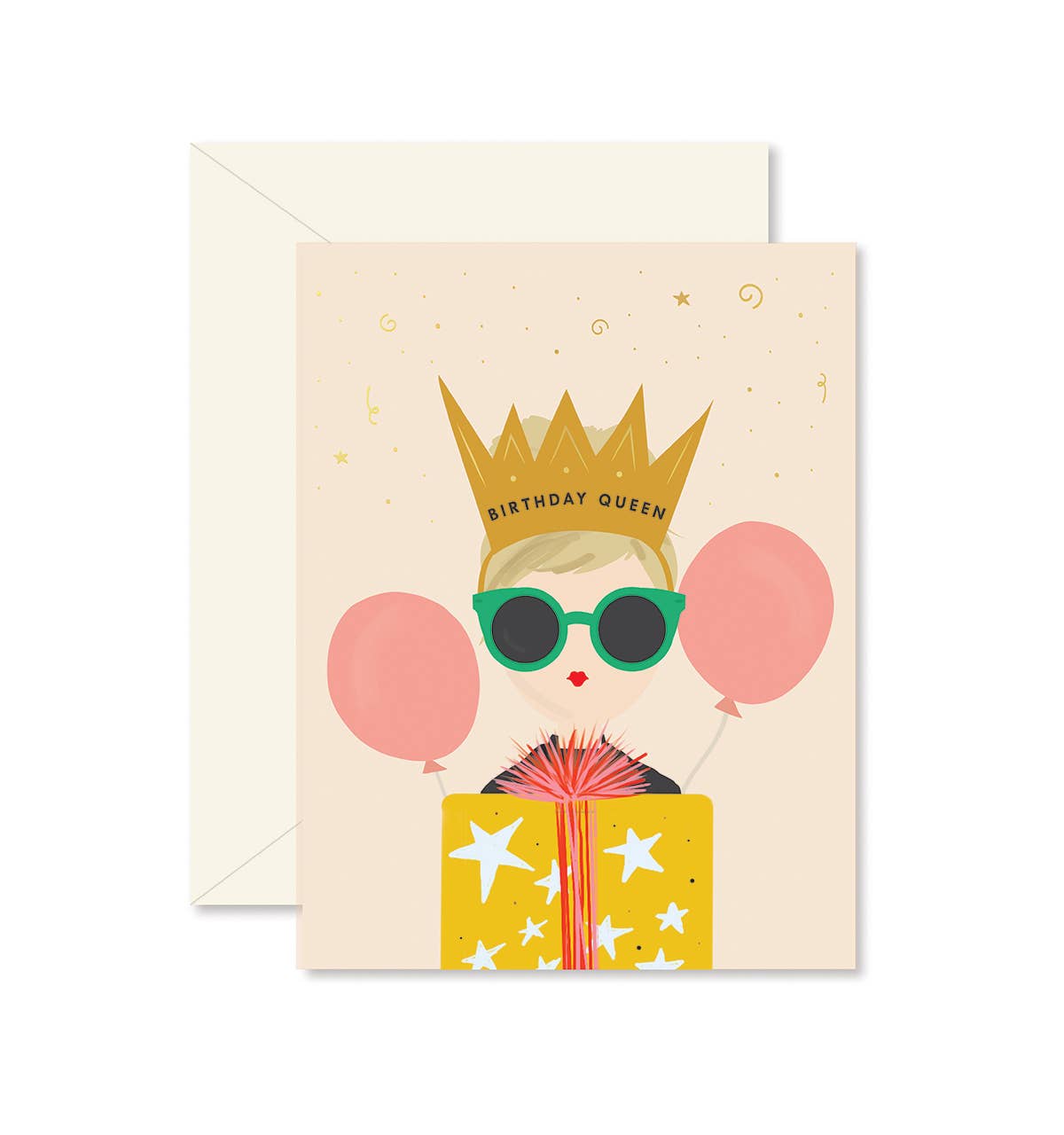 Ginger P - Birthday Queen Greeting Card — front view flat lay