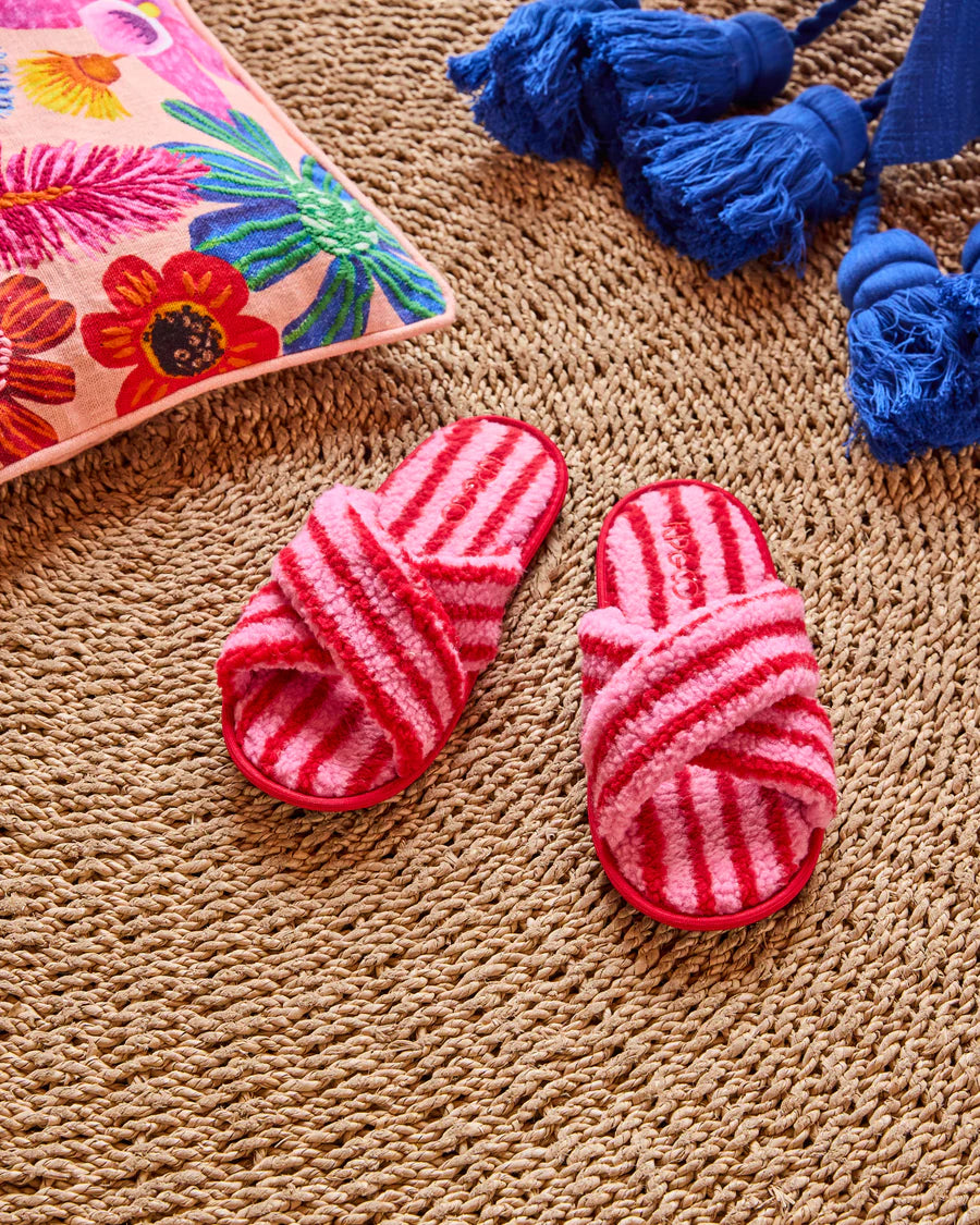 Kip and Co Candy Stripe Sherpa slippers - pair side view