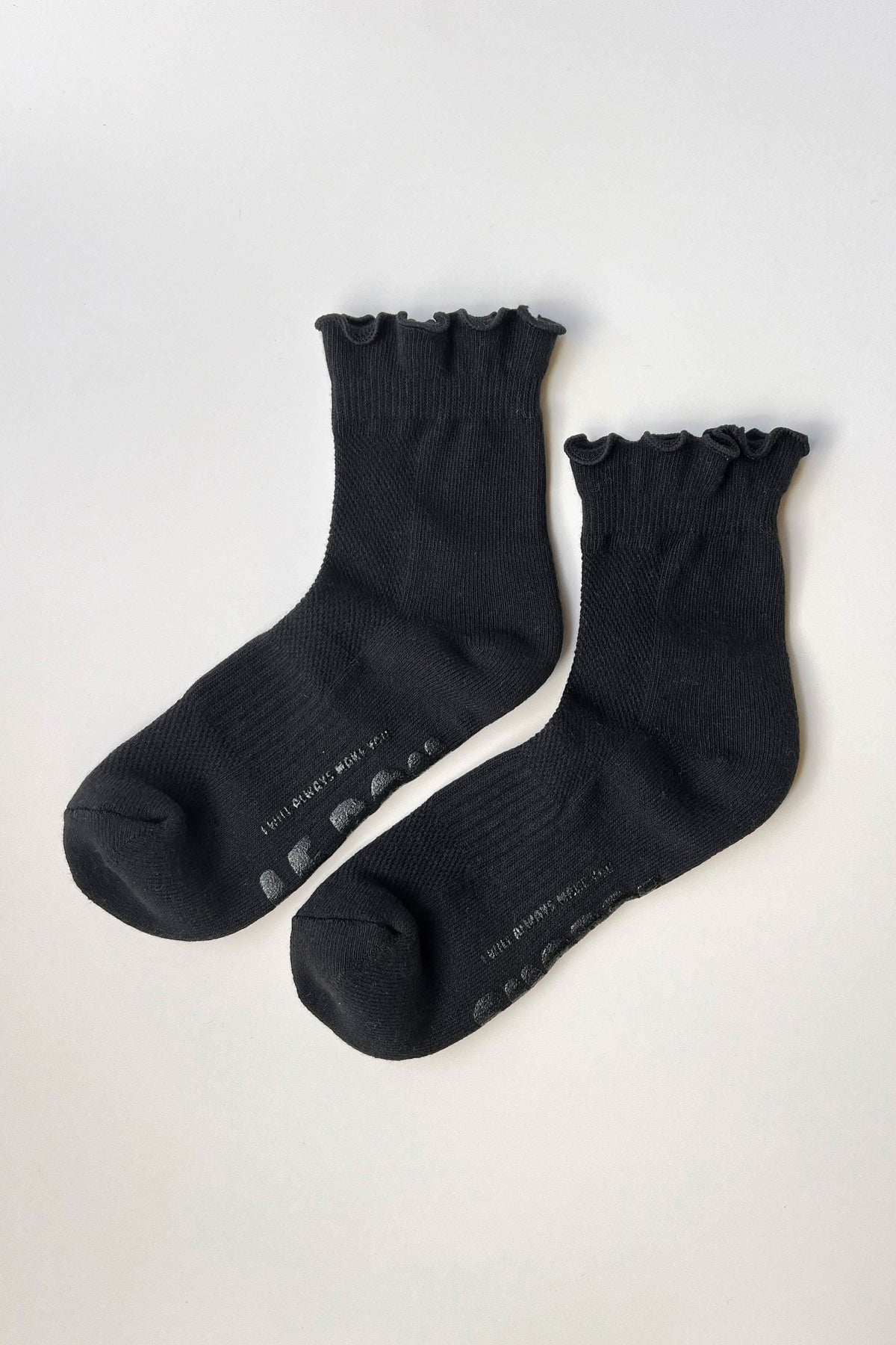 Le Bon Shoppe Ruffled Hugger Crew Socks Black - product flatlay