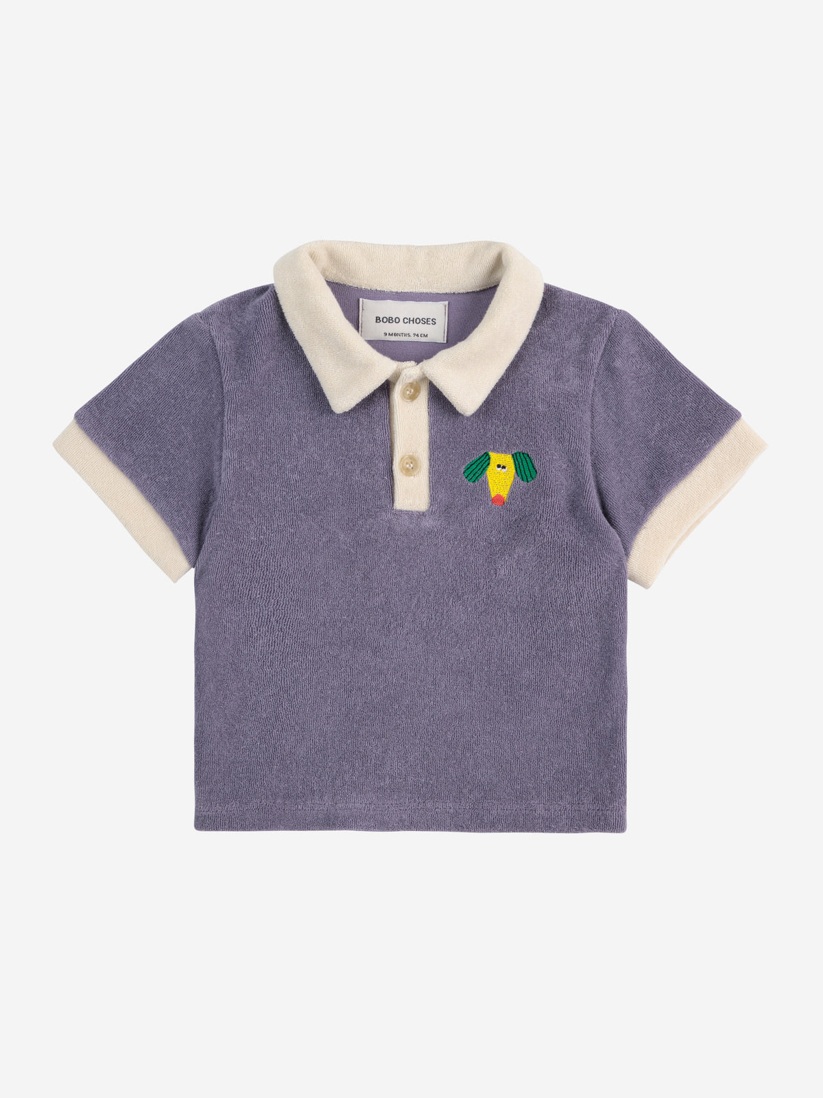 Bobo Choses BABY - Happy Dog terry cloth polo SS25 — front view flat lay