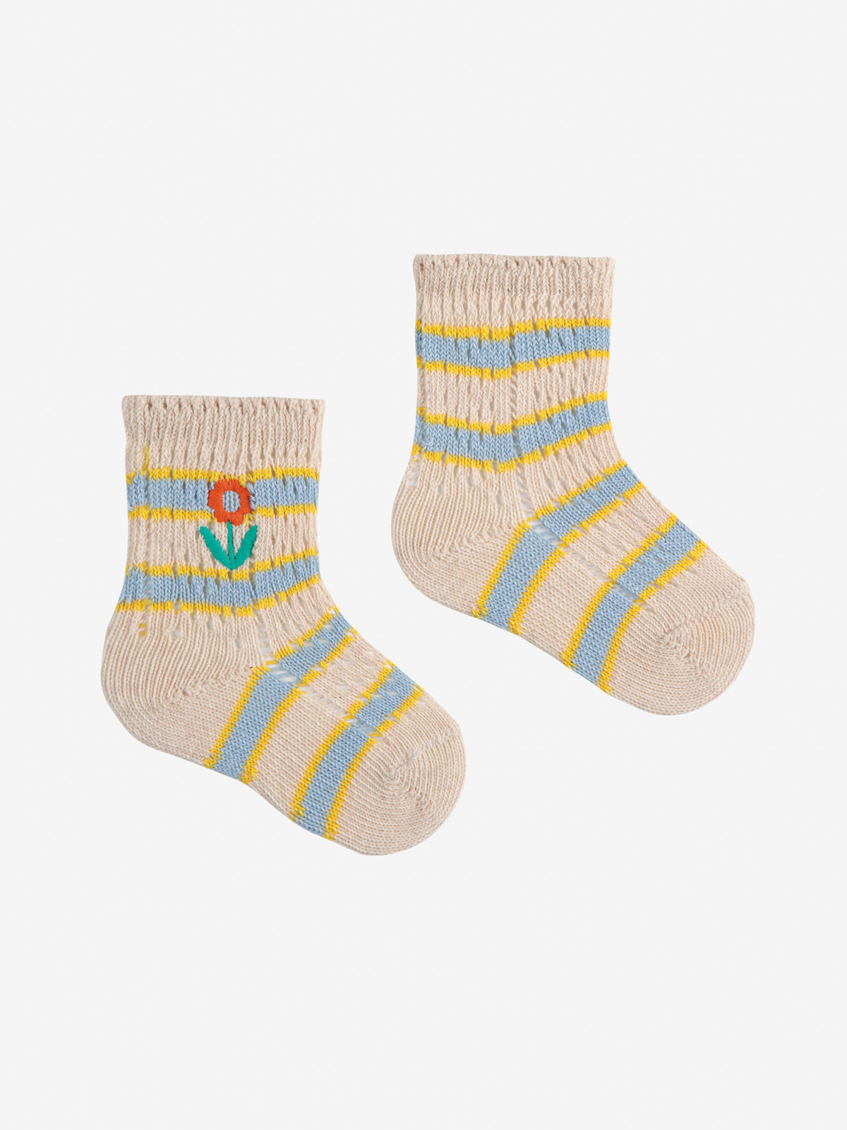 Bobo Choses BABY - Flower Stripes short socks SS25 — front view flat lay