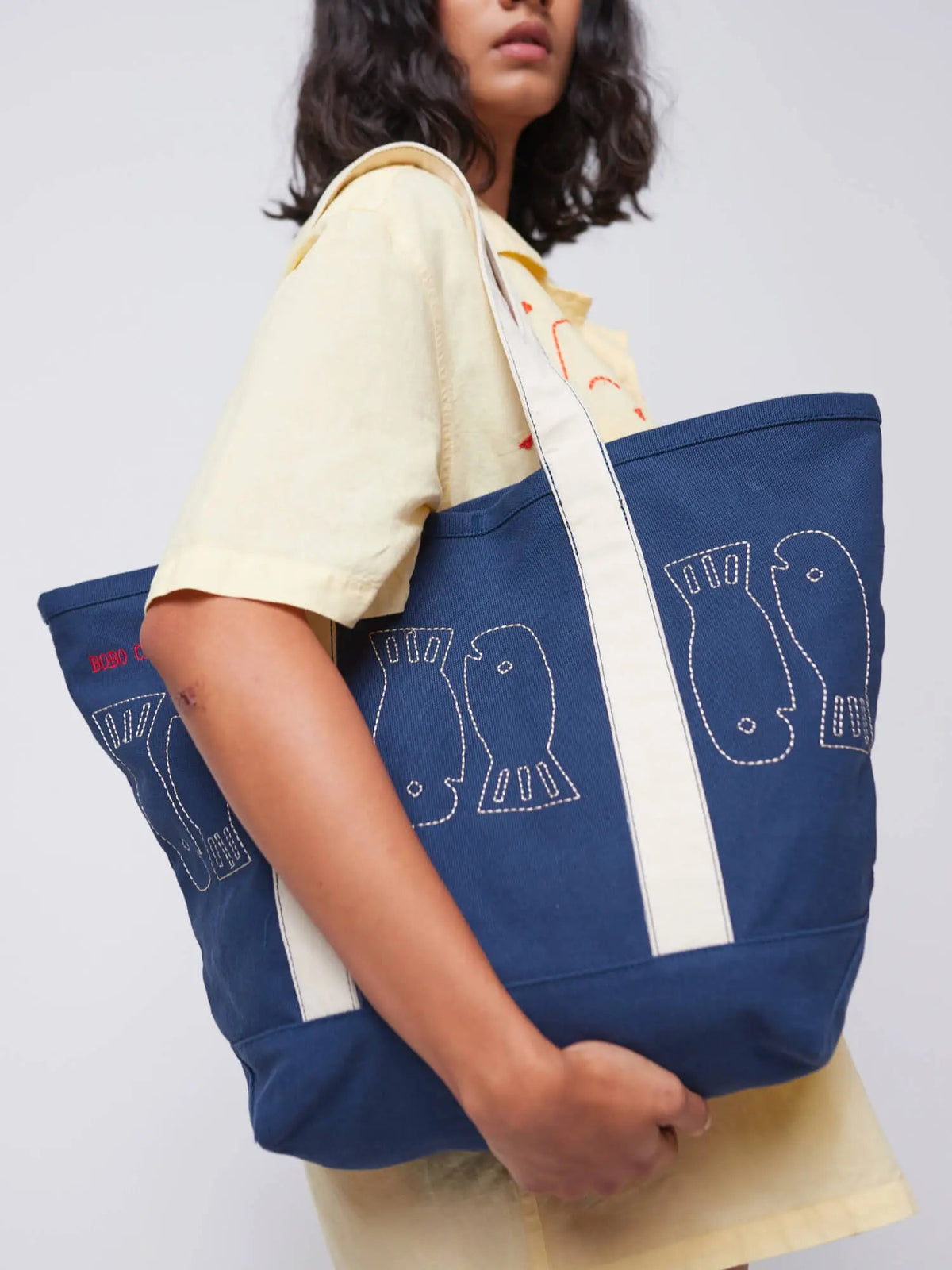 Bobo Choses WOMAN - Lucky Fish canvas bag — front view flat lay