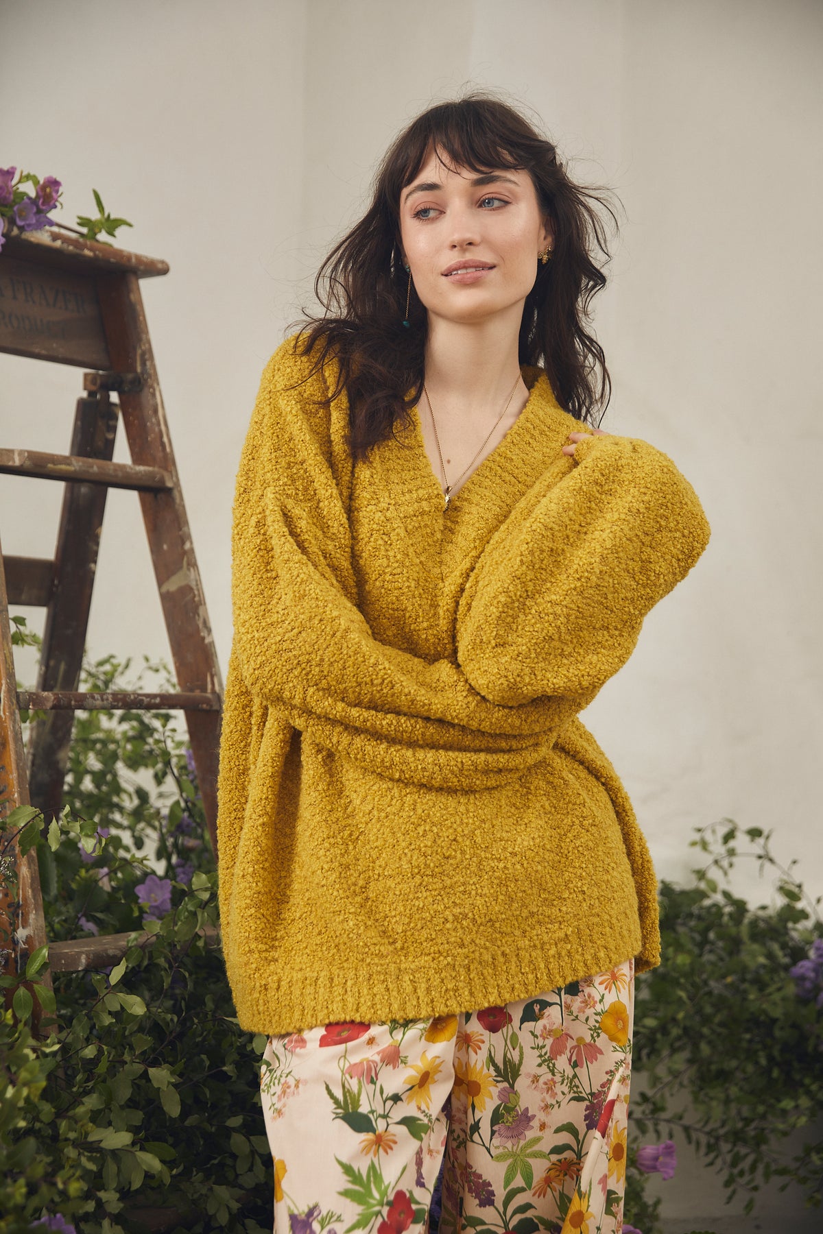 Bohemian Traders - V Neck Citrus Sweater — front view flat lay