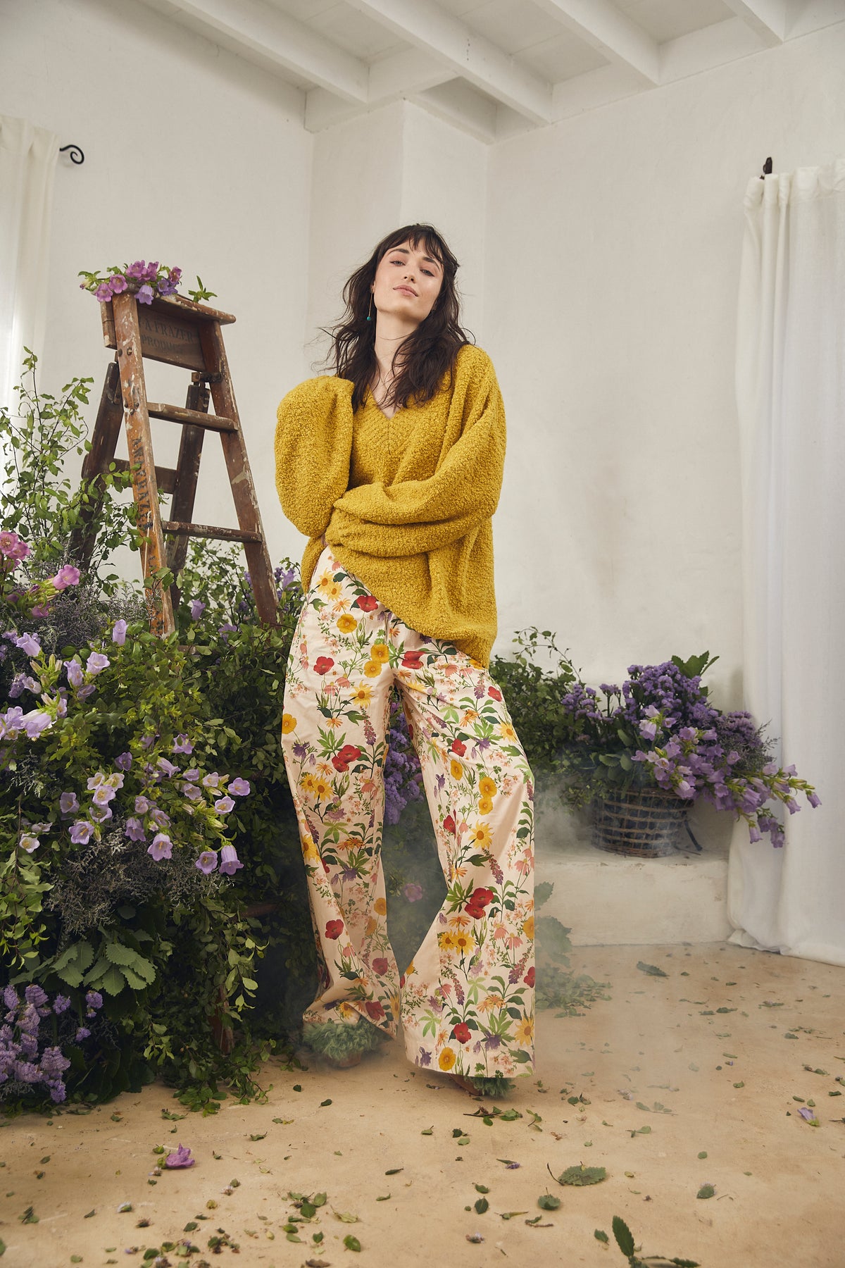 Bohemian Traders - V Neck Citrus Sweater — styled lifestyle shot