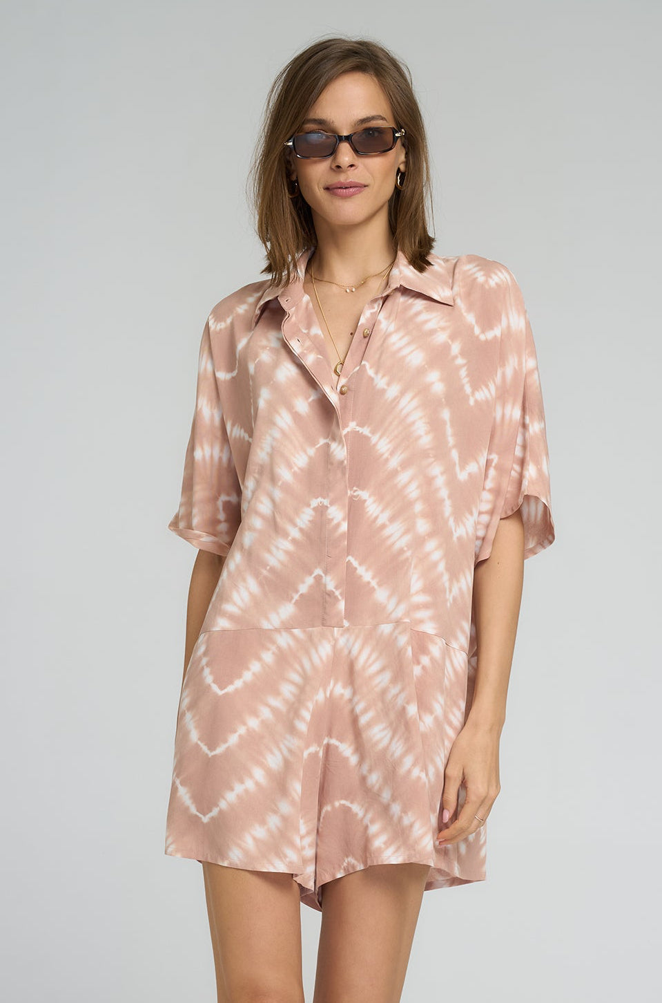 Lilya Del Rio Playsuit Celestial Tie Dye Guava - product flatlay