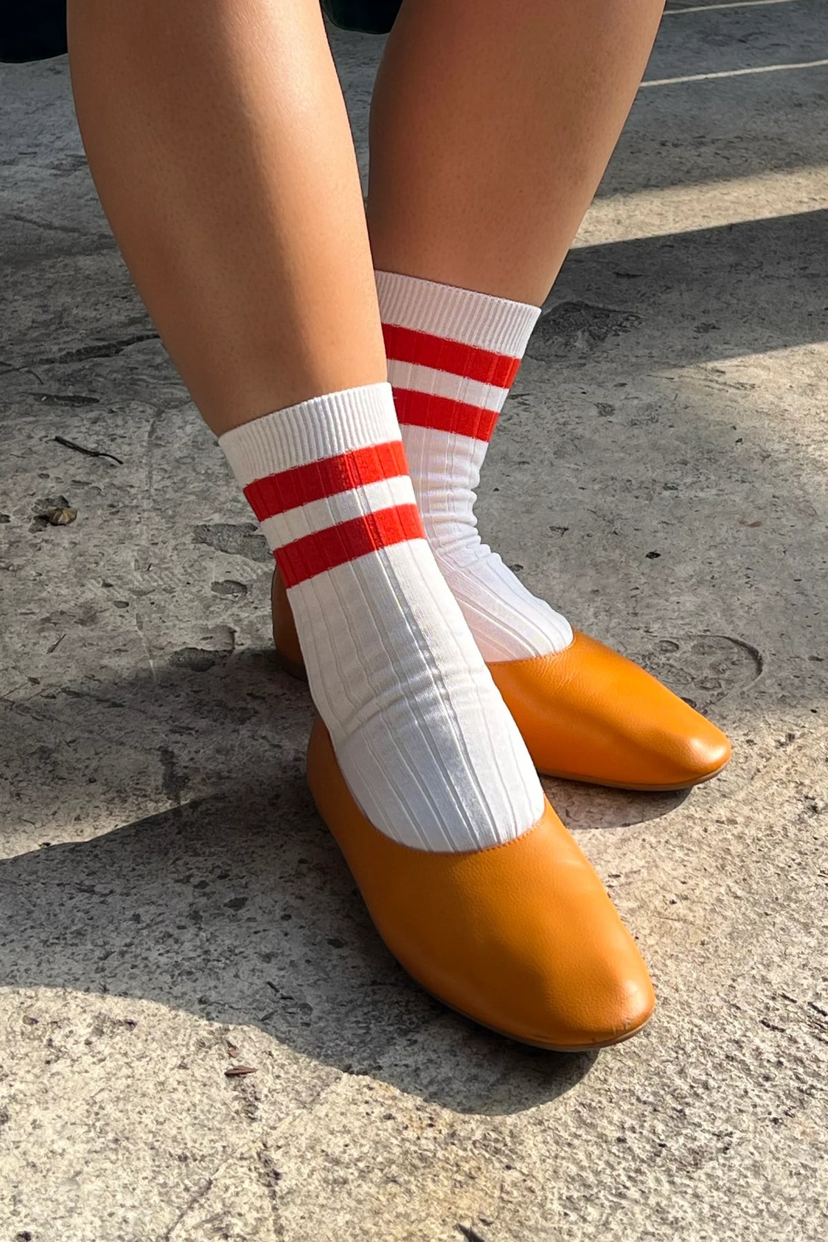 Le Bon Shoppe - Her Varsity Socks- White/Coral — front view flat lay