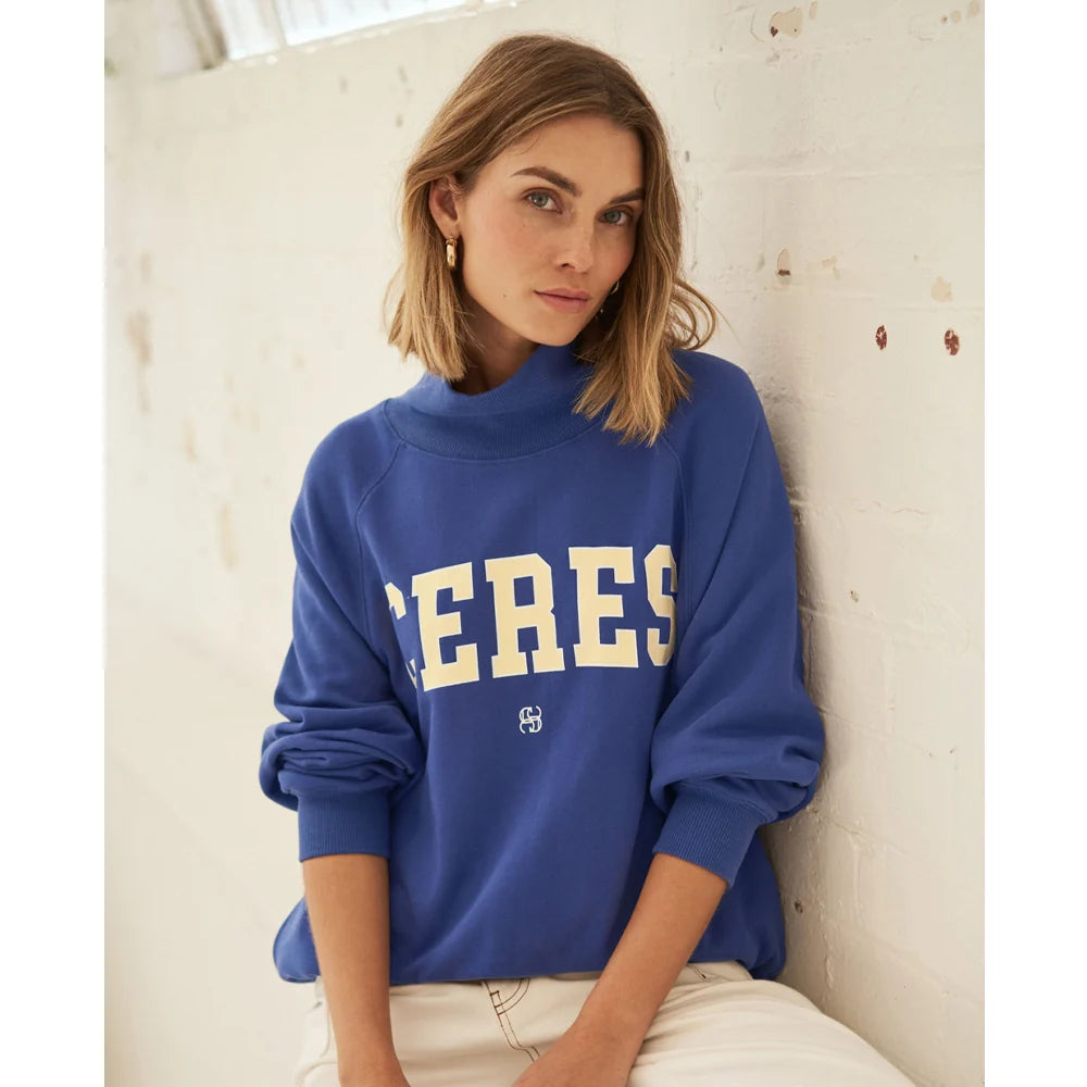 Ceres Life - Hildie High Neck Slouchy Crew — front view flat lay
