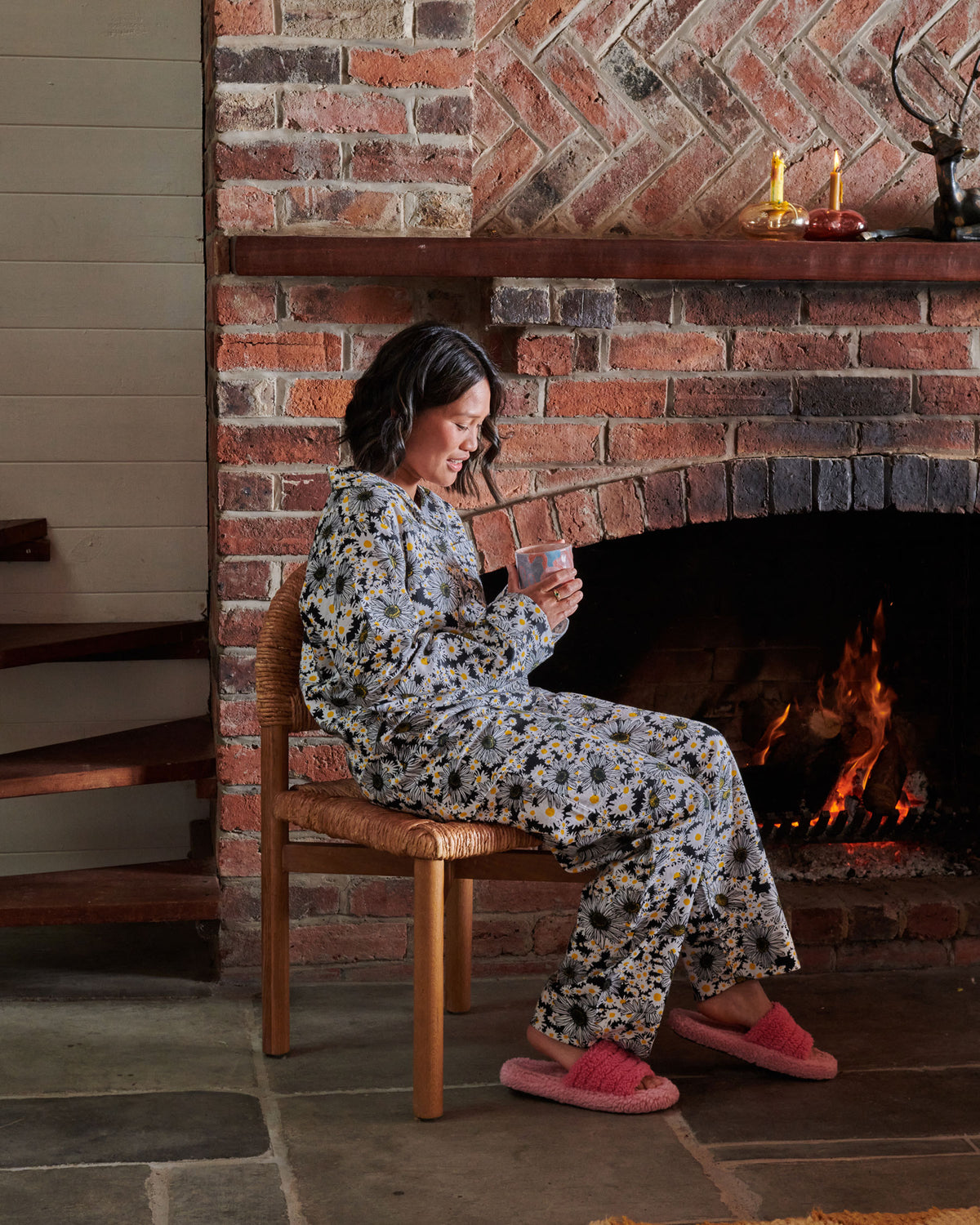 Kip and Co Woodstock Petals flannelette pyjamas - model wearing lifestyle