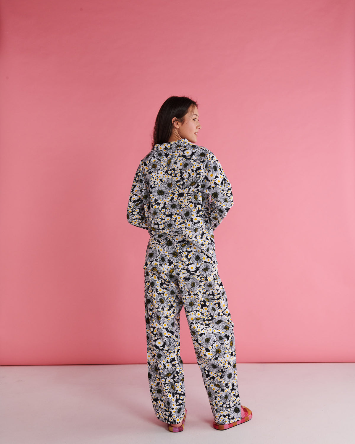 Kip and Co Woodstock Petals flannelette pyjamas - full length model shot
