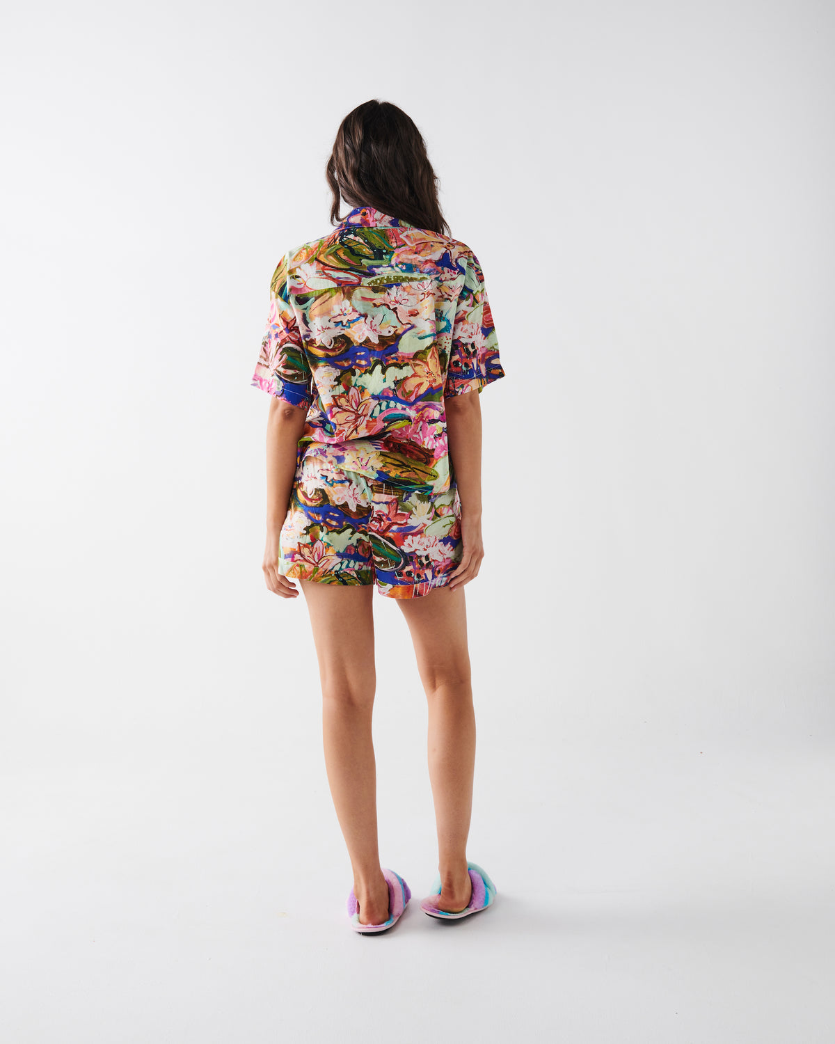 Kip and Co Kezz Brett Waterlily Waterway pyjamas - model wearing lifestyle