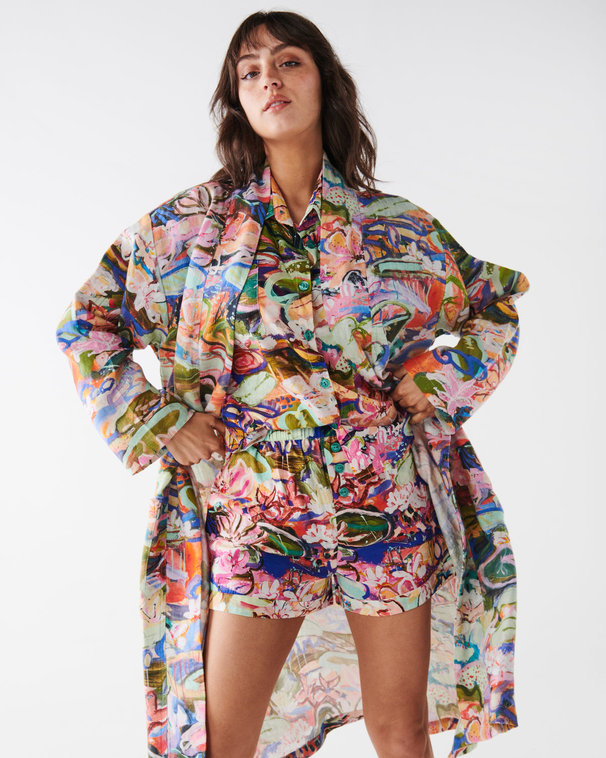 Kip and Co Kezz Brett Waterlily Waterway shorts PJ set - full length view