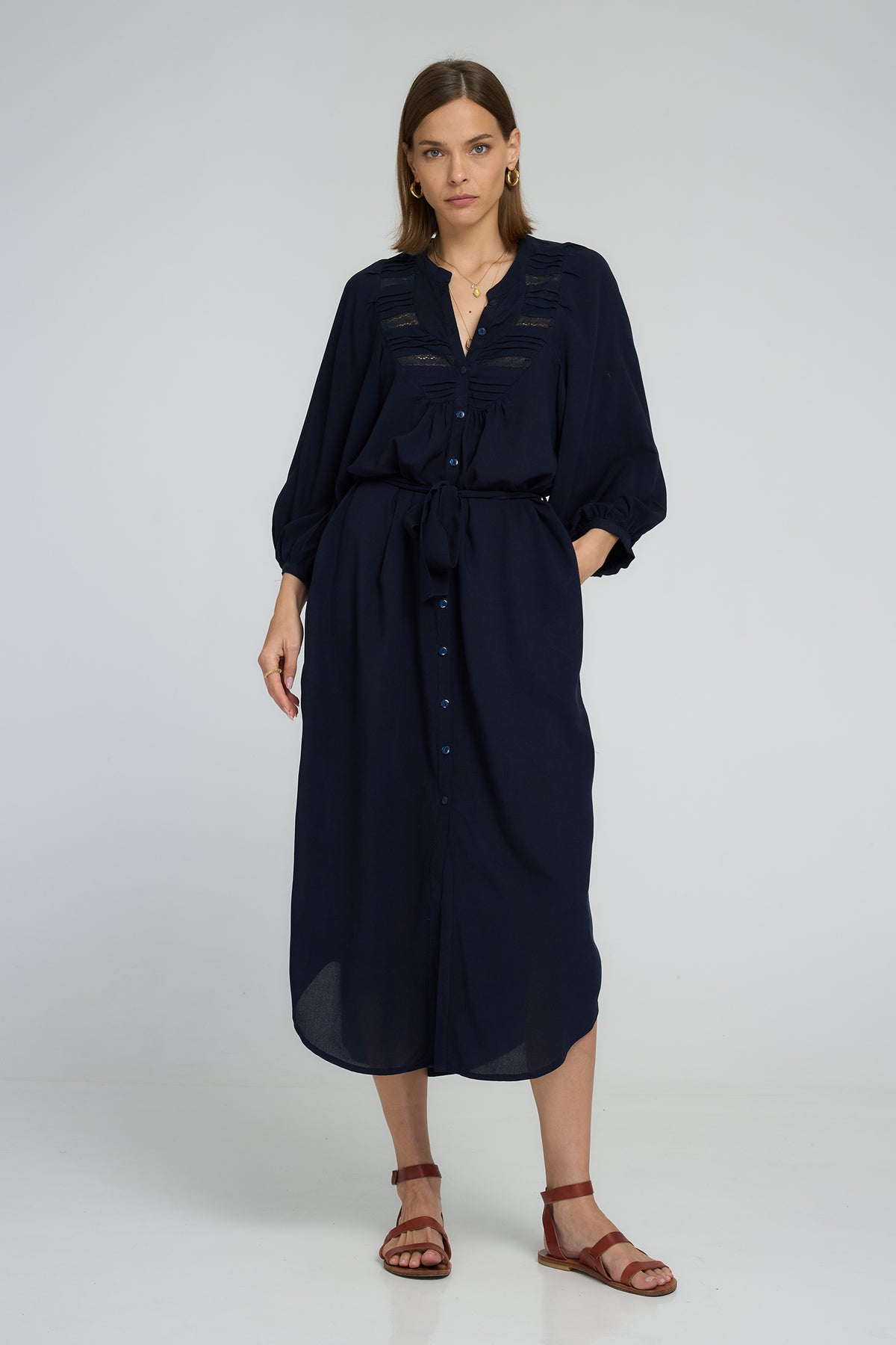 Lilya Lucille Dress navy - model back view