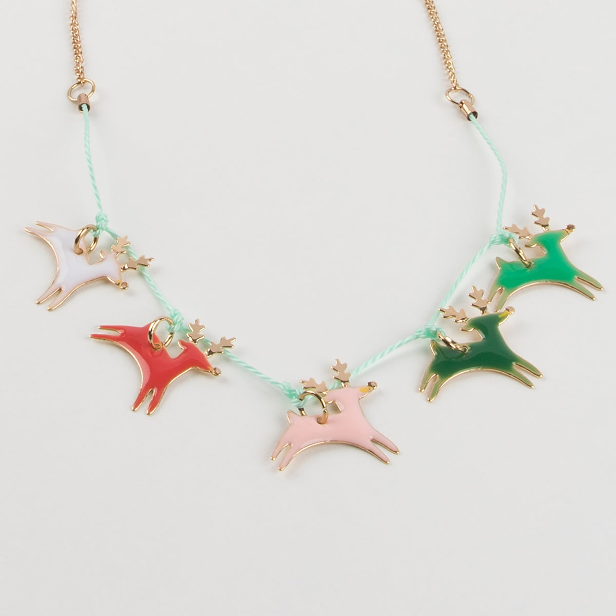 Meri Meri - Reindeer Enamel Necklace — back view flat lay