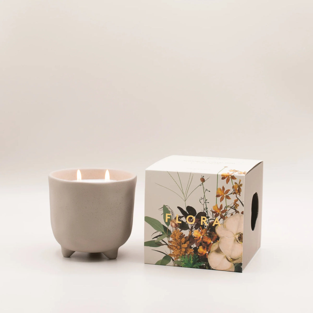 Myrtle & Moss Flora soy candle in pebble grey ceramic pot, view 2