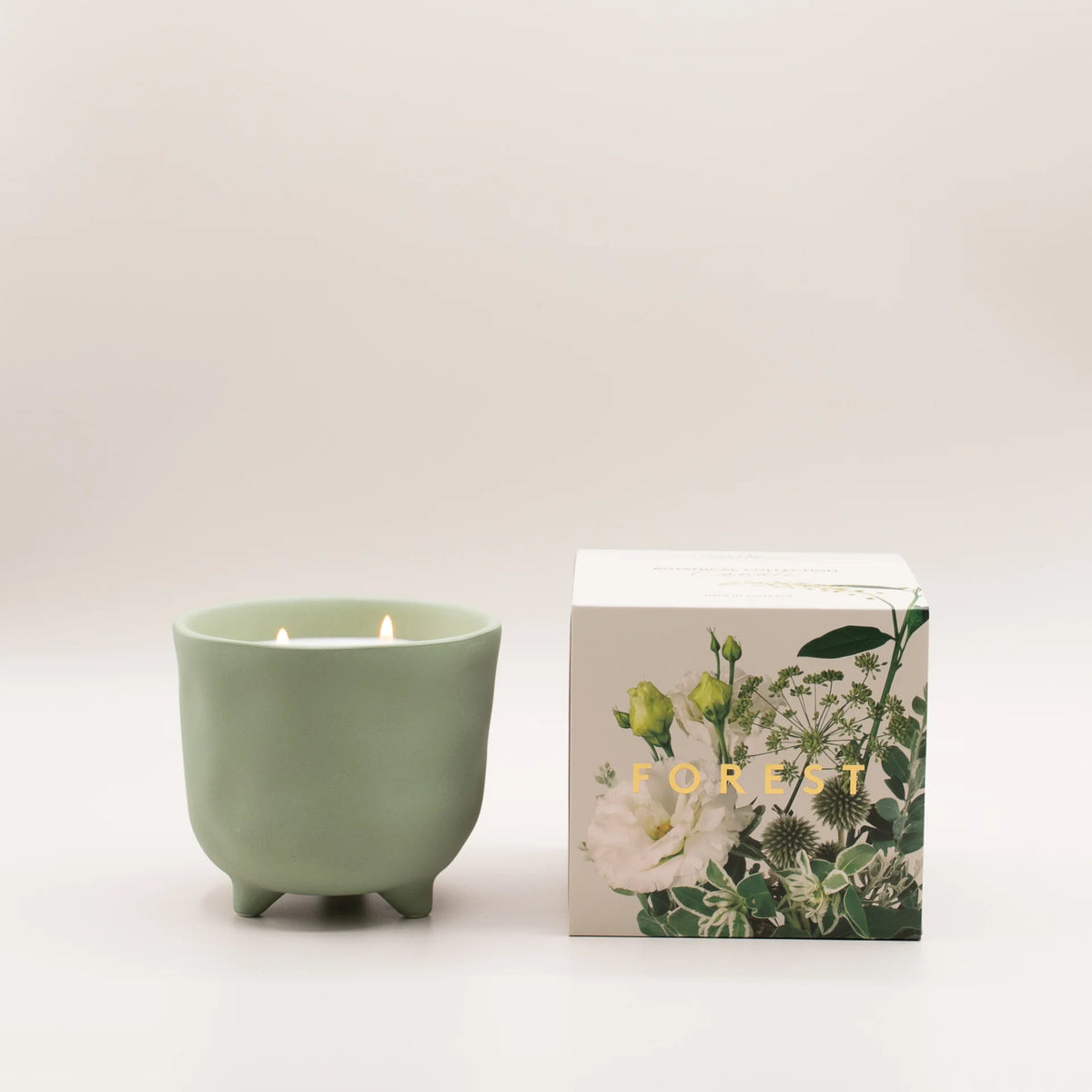 Myrtle & Moss Forest soy candle in sage green ceramic pot