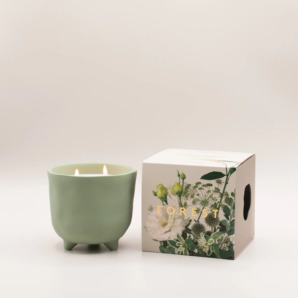 Myrtle & Moss Forest soy candle in sage green ceramic pot, view 2