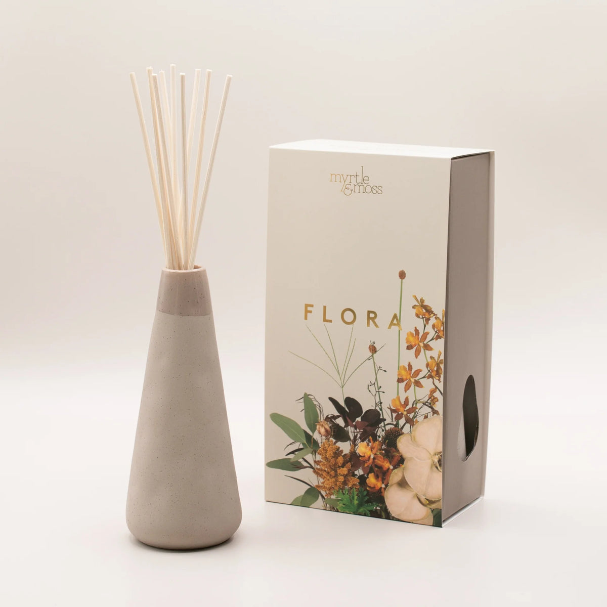 Myrtle & Moss Flora reed diffuser in pebble grey ceramic vase, view 3