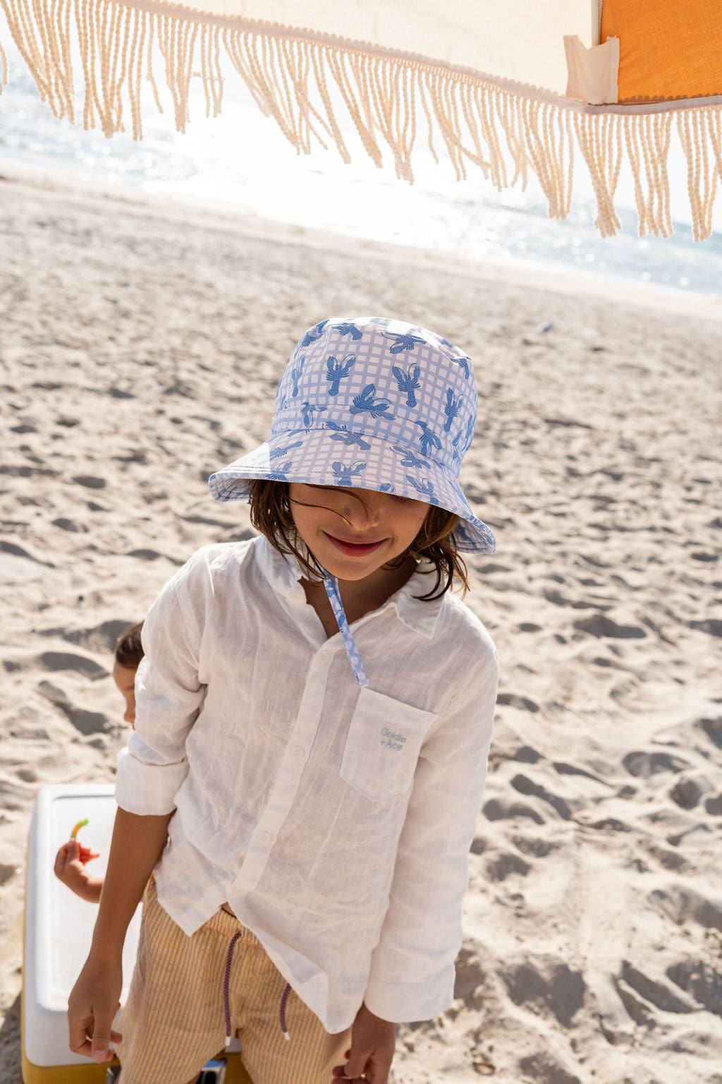 Acorn Blue Lobster Wide Brim Swim Hat - lifestyle styled