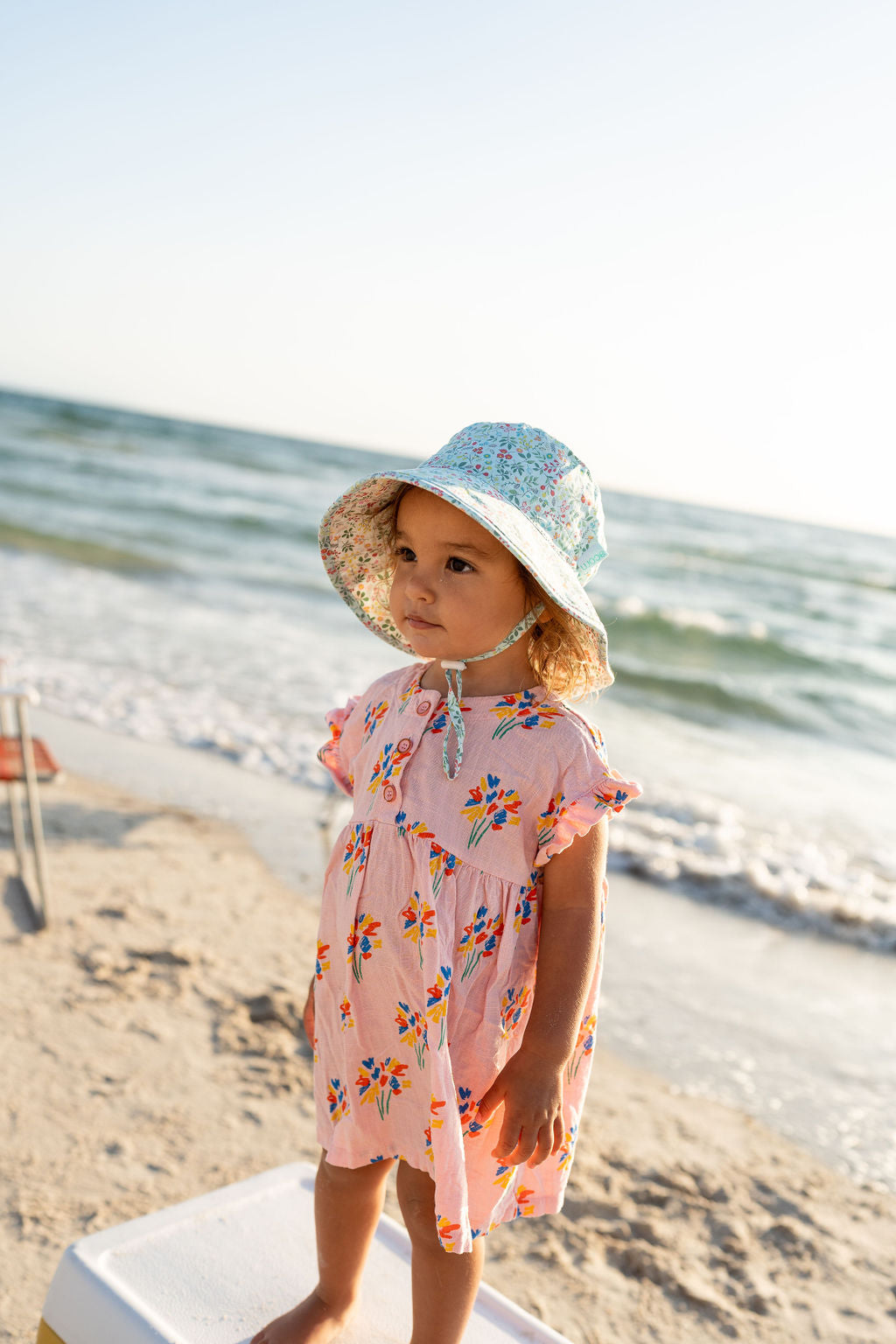 Acorn Monet Broad Brim Bucket Hat - front view on model