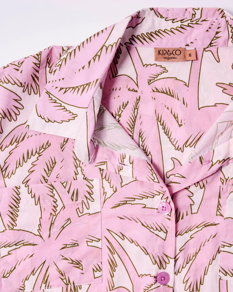 Kip and Co Balmy Palmy organic cotton pyjama top - detail