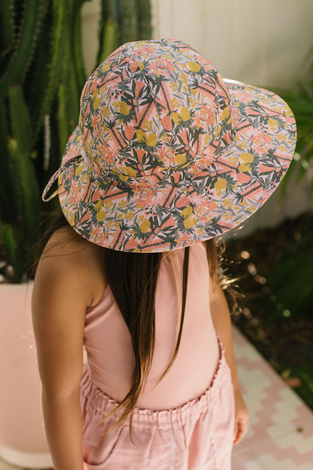 Acorn Native Blooms Wide Brim Hat - side view on model